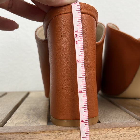 Vintage Slip On Peep Toe Block Heel Womens Shoe 9.5 Orange Brown Preowned - Picture 8 of 9
